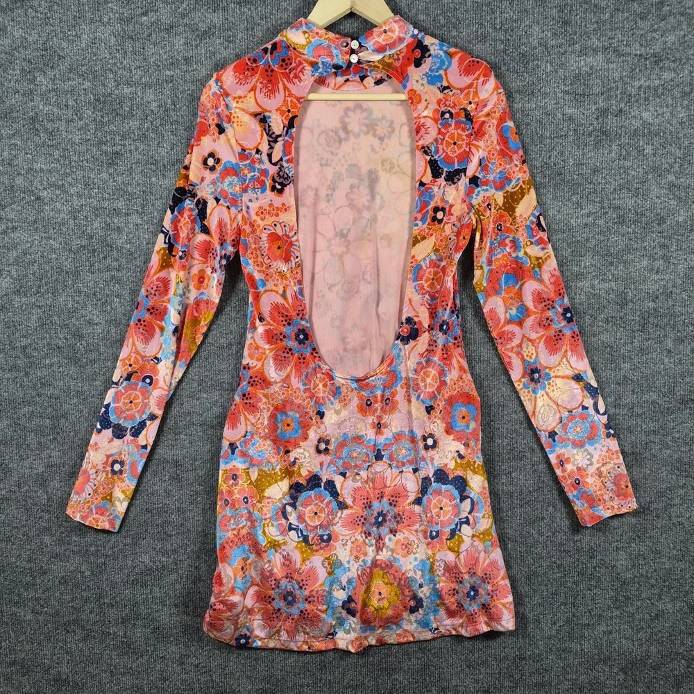 NWT Free People Della Burnout Velvet Mini Dress‎ Fruit Punch Combo Size Large